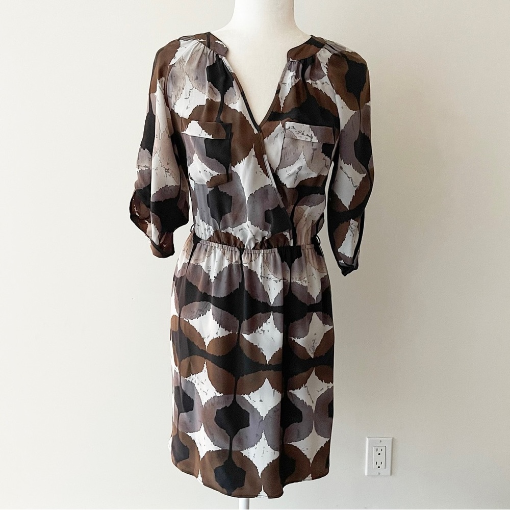 Charlie Jade | Multicolored Printed Elbow-Sleeve Roll Cuff Silk Dress